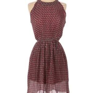 Flowy Sleeveless Red Dress Owls Print M / L